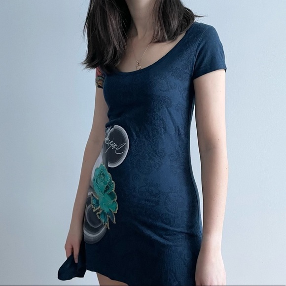 DESIGUAL BLUE FLORAL PRINT  MULTICOLOURED TUNIC - XS - Picture 3 of 16